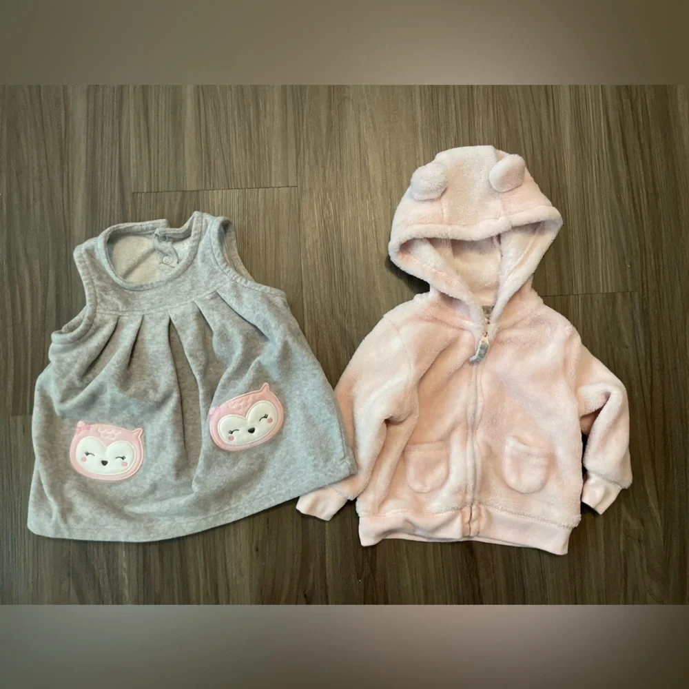 Carters fleece baby girl Adorable Baby Owl Dress and Hoodie Set size 3 months